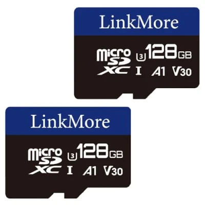 Image of LinkMore 128GB Micro SDXC Card (2 Pack), A1, UHS I, U3, V30, Class 10 Compatible, Read Speed Up to 100MB/s, Write 70 MB/s, SD Adapter Included