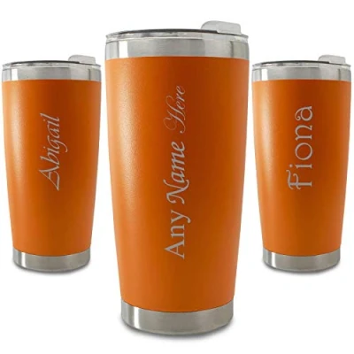 Image of Personalised Engraved 500ml Orange Travel Cup, Personalise with Any Name