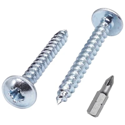 Image of SKIR&#039;CO (100 pcs) Zinc Plated Steel 3.0 x 30 mm Silver Wood Screws, Metal Wafer Head, Pozidriv, Self Tapping