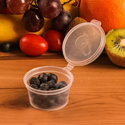 Image of HOT BARGAINS Disposable Sauce Pots 1oz with Hinged Lids Round Food Containers Deli Tubs (1oz l 1000 pcs)