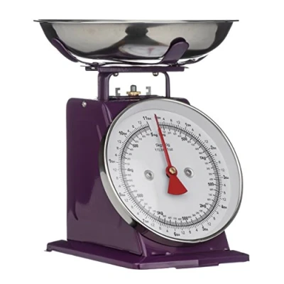 Image of Premier Housewares 807084 Retro Kitchen Scales with Bowl Stainless Steel Food Cooking 5kg Weighing Scale Purple 26x22 x21