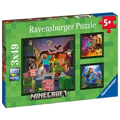 Image of Ravensburger 5621 05621 Minecraft Biomes Jigsaw Puzzles for Kids Age 5 Years Up 3x 49 Pieces, Blue, único