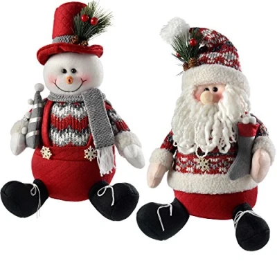 Image of WeRChristmas Sitting Santa Snowman Christmas Decorations, 30 cm Red/Grey, Set of 2