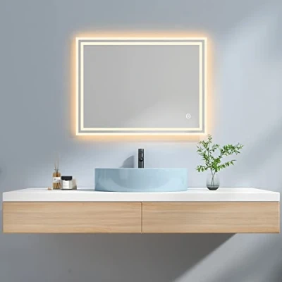 Image of EMKE LED Bathroom Vanity Mirror Thin Wall Mounted Makeup with Lights, Touch Switch, Demister Pad Waterproof IP44 80x60cm(800 x 600 35 mm)