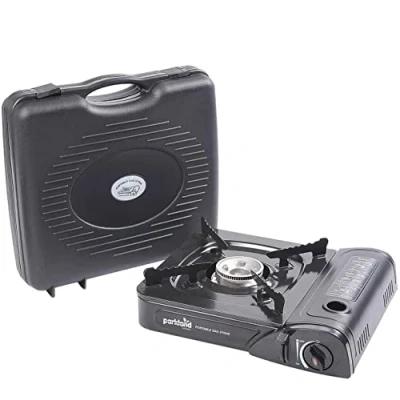 Image of STOREX Portable Single Burner Hob Camping Gas Stove Cooker Automatic Ignition System Enamel Pan Holder Butane BBQ with Case