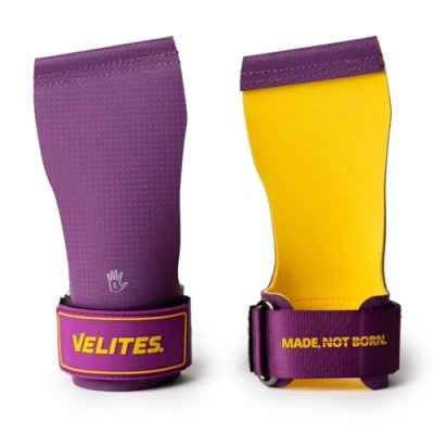 Image of Velites I Quad Ultra Magnesium Free Grips for Crosstraining or Gymnastics Athletes Improve Your Results and Achieve Goals Size XL Color Purple Mustard.
