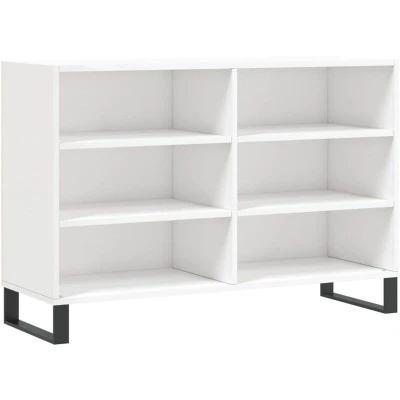 Image of vidaXL High Gloss White Sideboard, Engineered Wood Storage Cabinet with Iron Legs Ideal for Living Room or Bedroom, Ample Storage, Durable and Sturdy
