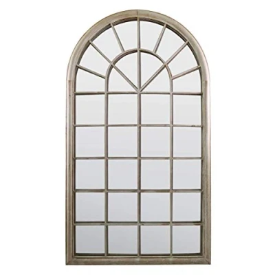 Image of MirrorOutlet GMA011 Large New Rustic Multi Panelled Arched Window Garden Outdoor Mirror 4ft3 x 2ft6, Sandstone