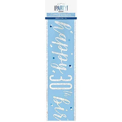 Image of 9ft Foil Glitz Blue &amp; Silver 30th Birthday Banner