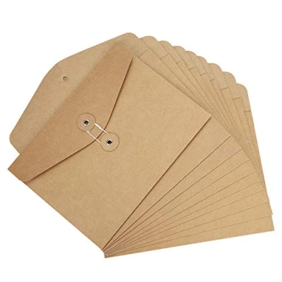 Image of 10Pcs A5 Envelope File Folders Kraft Paper Portfolio Foolscap Document Popper Wallet Pockets Bags Storage Pouch Paperwork Organizer with String Fastener Closure for Offices School Travel
