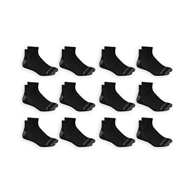 Image of Fruit of the Loom Men&#039;s Half Cushion Dual Defense Ankle (12 Pack) Casual Sock, Black, M UK