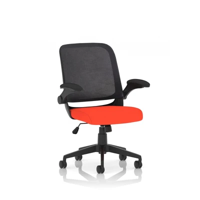 Image of Crew Task Operator Fabric Seat Tabasco Orange Mesh Chair Folding Arms