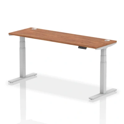 Image of Air 1800x600mm Height Adjustable Desk Walnut Cable Ports Silver Leg