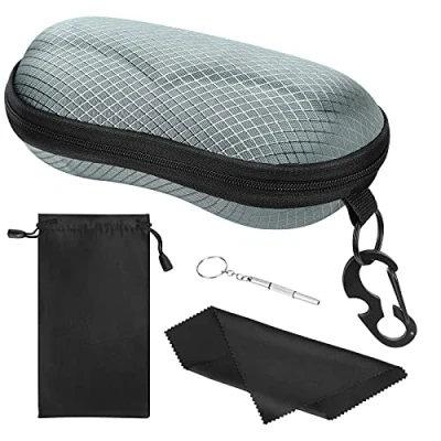 Image of MoKo EVA Semi Hard Shell Sunglasses Case, Unisex Anti scratch Protective Eyeglasses Storage Case Eyewear Holder with Metal Hanging Hook Mini Screwdriver for Men Women, Gray
