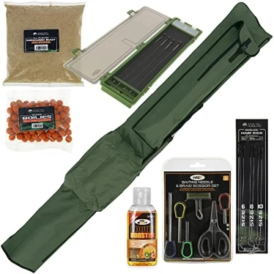 Image of DNA Leisure Rod Holdall 3+3 12ft Carp Fishing Groundbait Boilies Liquid Booster Rig Wallet 6pc Baiting Tools Tackle