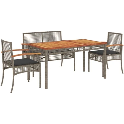 Image of vidaXL 4 Piece Garden Dining Set with Cushions Grey Poly Rattan