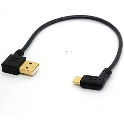 Image of HUHANGGod 90 Degree USB 2.0 to Type C Right/Left Angled Male Cable Gold Plated Extension Cord Data Transfer Sync lead (USB Left)