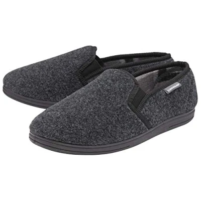 Image of DUNLOP House Slippers for Men Memory Foam Indoor Home Bedroom Comfortable Fleece (Black, UK Footwear Size System, Adult, Men, Numeric, Medium, 10)