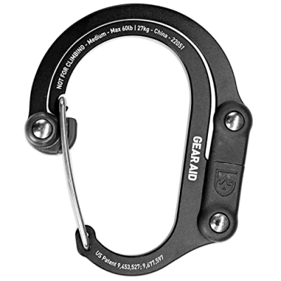 Image of Gear AID HEROCLIP Carabiner Clip and Hook (Medium) for Camping, Backpack, Garage Organization, Stealth Black