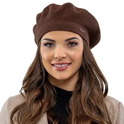 Image of Vivisence Elegant Women&#039;s Winter Hat with Pompom Made from Warm Fabric Ensuring Static Free Hair Perfect for Cold and Autumn Days Idea, Brown,UNI