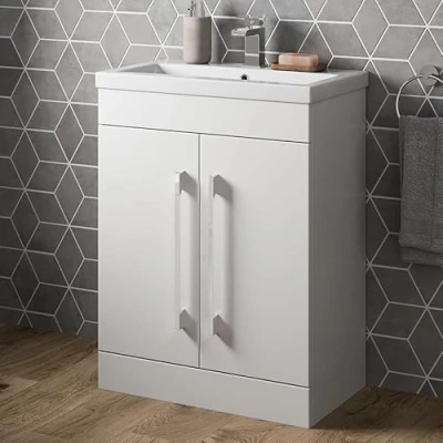Image of AURORA® 600mm Freestanding Vanity Unit Furniture, Wash Basin Bathroom Sink, Soft Close Door, Storage Cabinet, White Gloss
