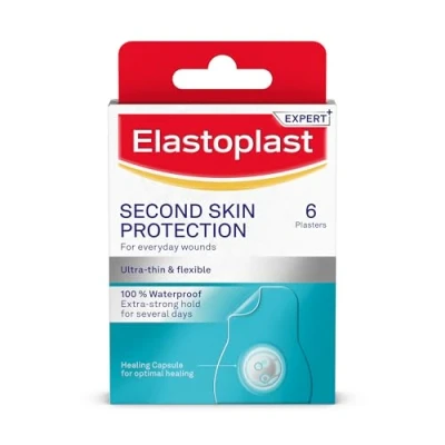 Image of Elastoplast Second Skin Protection Plasters (6 Pieces), Hydrocolloid Waterproof with Advanced and Flexible Faster Healing, Ultra Thin Band Aid Strips