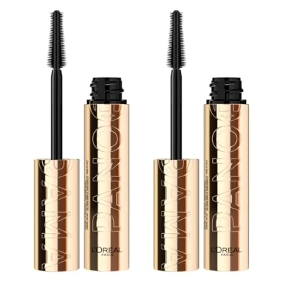 Image of L&#039;Oréal Paris Panorama Volumising Lengthening Mascara with Multi Level Brush for Fan Effect Lashes Colour Dark Brown Set of 2