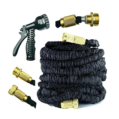 Image of Garden Hose Pipes Expandable 75FT Expanding Magic Water Hosepipe for with 7 Function Spray Gun Nozzle &amp; 3/4&quot;, 1/2&quot; Fittings Flexible Extra Strength Watering Lightweight Easy Storage Black