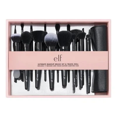 Image of e.l.f. Ultimate Makeup Brush Set &amp; Travel Roll, 17 Piece Kit, Brushes For Eyeshadow, Foundation, Powder, Concealer more, Vegan Cruelty free