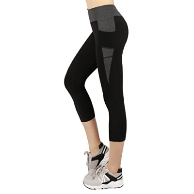 Image of Sugar Pocket Womens Outdoor Capris Fitness Tights Leggings Walking Yoga Pants M Black/Grey