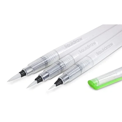 Image of Liquidraw Watercolour Brush Pens Set of 3 Refillable Long Tank Ink and Water For Paints, Artists, Painting, Calligraphy &amp; Lettering