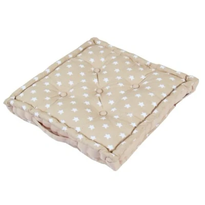Image of HOMESCAPES Star Beige 100% Cotton Large Floor Cushion White 50 x 10 cm Square Indoor Garden Dining Chair Booster Seat Pad Cushion.