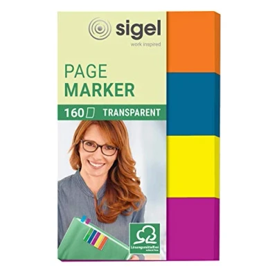 Image of SIGEL HN614 Transparent Index Page Markers, 4 x 40 strips, Blue/Pink/Yellow/Orange