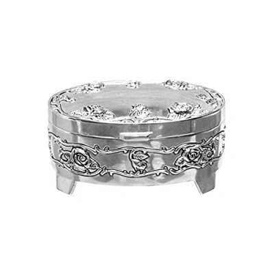 Image of Oval Rose Design Silver Plated Trinket Box