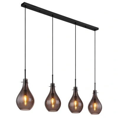 Image of Oskus Bar Pendant Ceiling Light Matt Black Smoke Glass Shade 4x E14