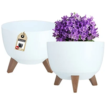 Image of KADAX Elevated Plant Pot, Set of 2, Large Plastic Planter with Legs for Indoor and Outdoor Use, Durable Round (⌀ 29 cm, White)
