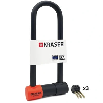 Image of KRASER KR85L Robust U Lock, SRA Approved, High Security Tested, 85x300mm/3.34x11.8in ø18mm/0.7in Double Locking Shackle, Anti Pick Theft Lock for Motorcycle, Scooter, Electric Bike