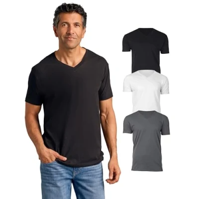 Image of True Classic Men&#039;s V Neck Short Sleeve T Shirt, 3 Pack Carbon, White, Black, 2XL