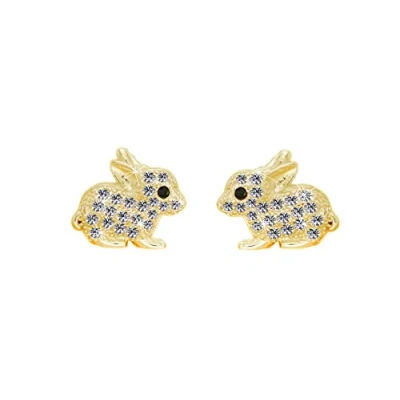Image of Kaguyo Silver Earrings for Women rose gold 925 Sterling Pave Zircons Cute Easter Bunny Stud Girls and Kids Birthday Gift