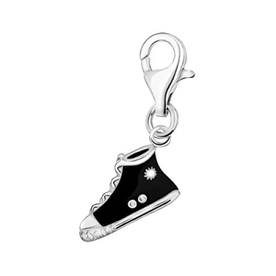Image of Quiges Black Enamel 3D Sneaker Shoe Clip On Charm Pendant Silver Plated Women&#039;s Jewellery