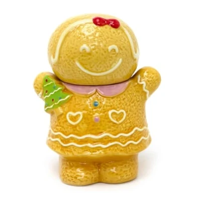 Image of Carousel Home Small Gingerbread Girl Christmas Storage Jar Ceramic Cookie Biscuit Barrel Food Pot Kitchen With Lid 18cm