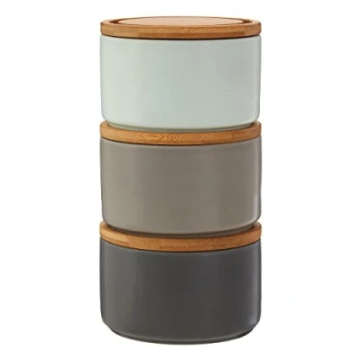 Image of Premier Housewares Storage Canisters, Stackable, Grey/Pale Blue/Bamboo Lids Set of 3