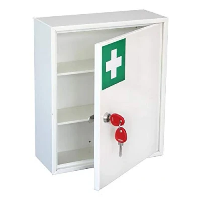 Image of The Products Store Medical Cabinet First Aid Storage, Wall Mountable Medication Key Lock Safe with Shelves Dedicated Secure Storage for Medicine 20.5 x 30 35 cm (Small)