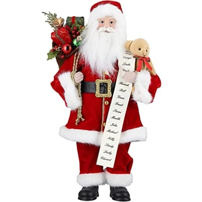 Image of Uten Christmas Santa Claus Standing Figure With Gift Bag and Bear 18 Inch Ornaments Home Decoration