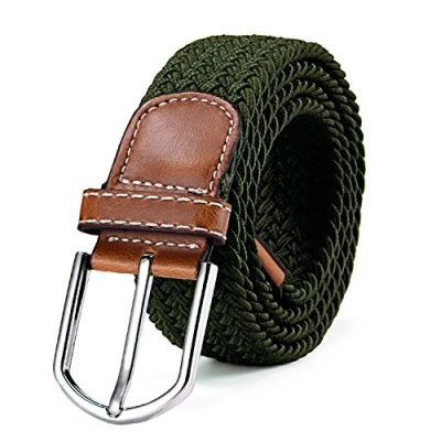 Image of DonDon Braided stretch belt elastic for women and men length 39 to 51 inch 100 cm 130 olive