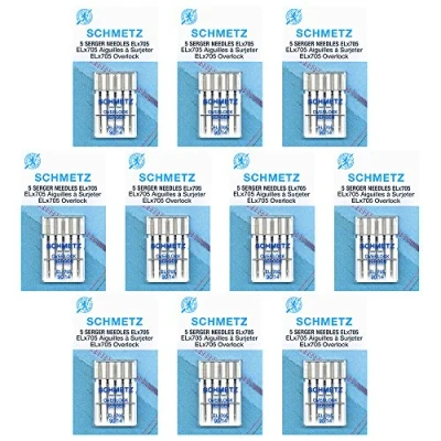 Image of 50 Schmetz ELx705 Overlock / Serger Sewing Machine Needles, Size 90/14 Box of 10 Cards