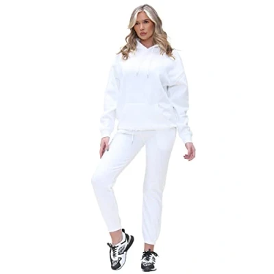 Image of 989Zé ENZO Womens Casual Oversized Hoodie Sweatpants Tracksuit Set Hoody &amp; Joggers EZLHD587&amp;EZLJG591 OF WHT S