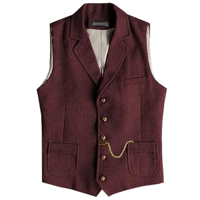 Image of Solovedress Mens Vintage Suit Waistcoat V Neck Wool Blend Regular Fit Vest for Wedding(Burgundy,XXXL)