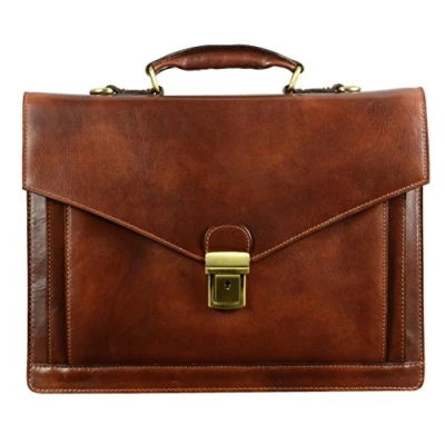 Image of Time Resistance Leather Briefcase Full Grain Bag for Men Business Attache Shoulder a Laptop