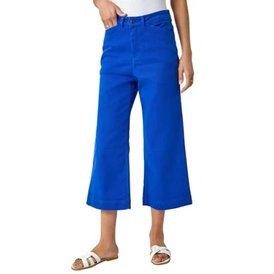 Image of Roman Originials Denim Culottes for Women UK Ladies Cotton Cropped Trouser Wide Leg Jean Stretch Pants Capri 3/4 Length Three Quarter Summer Loose Casual Spring Lounge Pockets Royal Blue Size 18